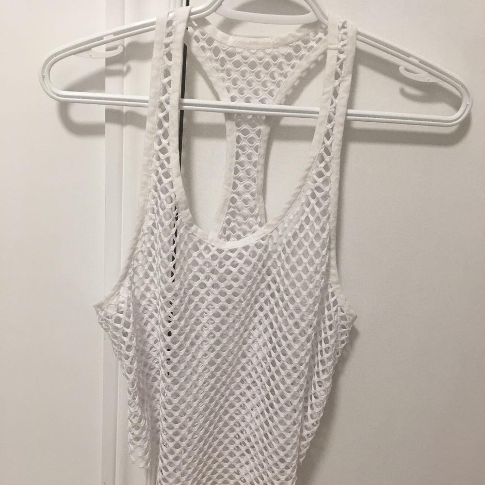 Women’s Cute White Diamond Shape Fishnet Blouse Top See Through Small Festival